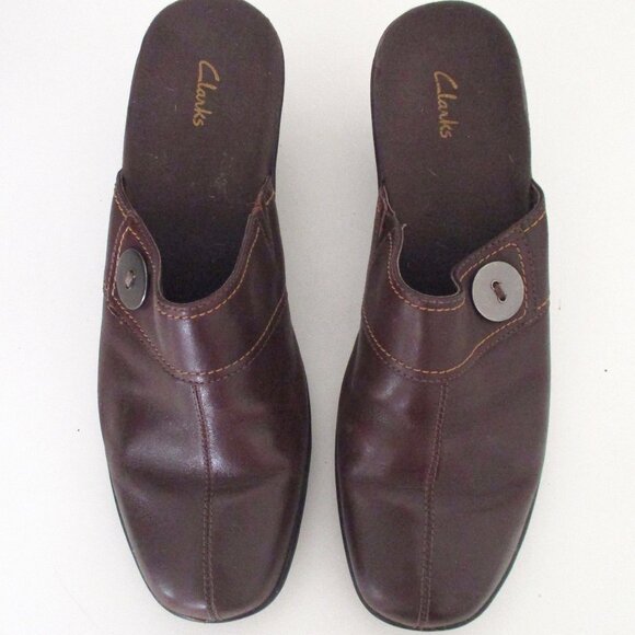 Clarks Womens Brown Leather Mule w/2.5" Block Heel - Size 9M - Picture 4 of 9